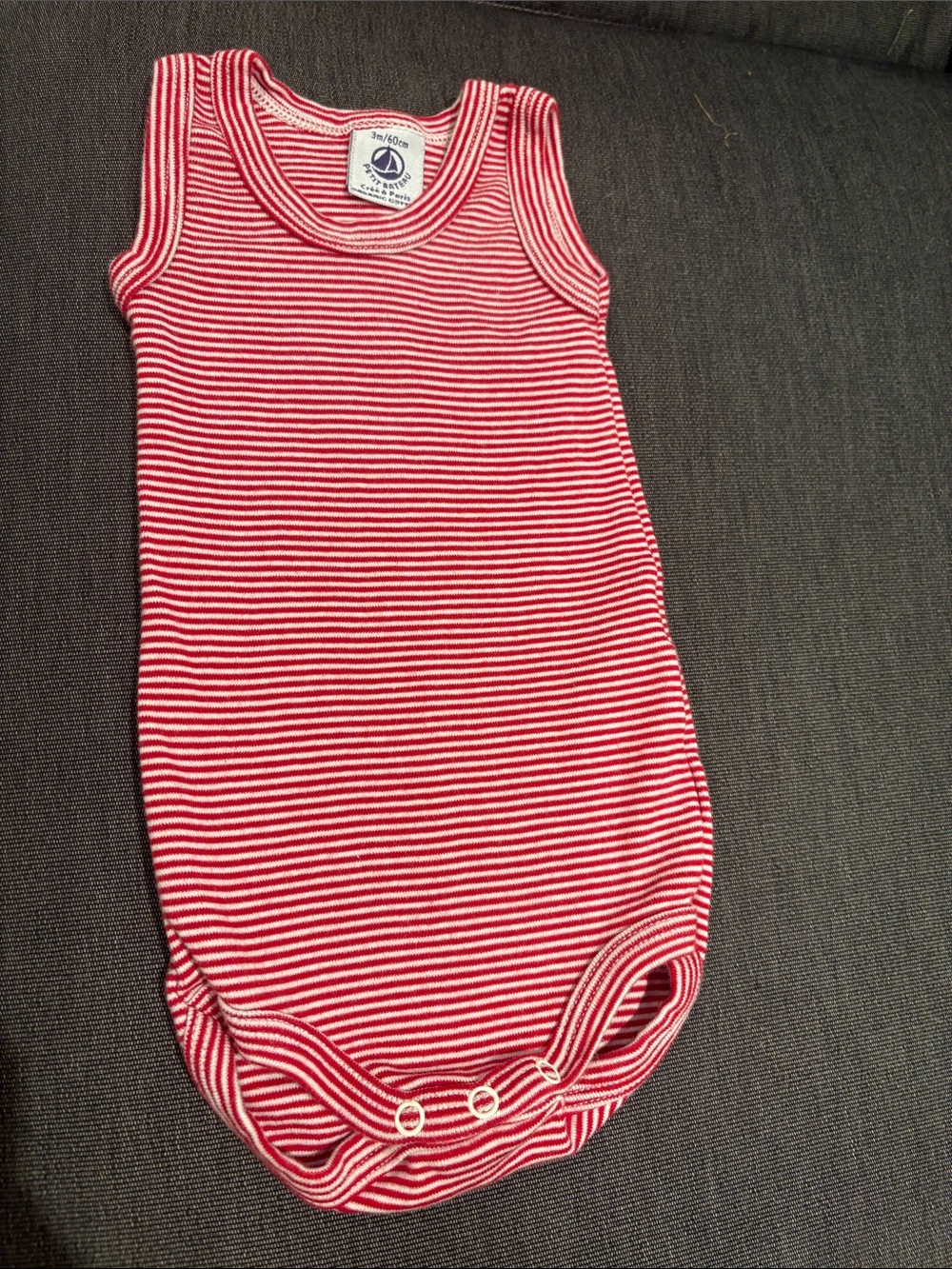Petit Bateau Red & White Striped Sleeveless Baby Bodysuit